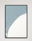Grand Strand Coastal Map — Canvas Vertical, soft-blue, Black Frame