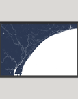 Grand Strand Coastal Map — Fine Art Print Horizontal, navy, Black Frame, 10x8