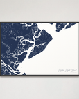Hilton Head Island Coastal Map — Canvas Horizontal, navy, Black Frame