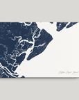 Hilton Head Island Coastal Map — Canvas Horizontal, navy, No Frame