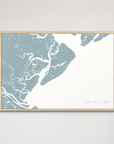 Hilton Head Island Coastal Map — Canvas Horizontal, soft-blue, Natural Oak