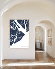 Hilton Head Island navy vertical canvas map in the Bello mixed room scene