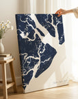 Hilton Head Island navy vertical wrapped canvas map in the ratio 2:3 hand mockup