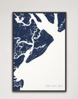 Hilton Head Island Coastal Map — Canvas Vertical, navy, Black Frame