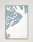 Hilton Head Island Coastal Map — Canvas Vertical, soft-blue, Natural Oak