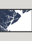 Hilton Head Island Coastal Map — Fine Art Print Horizontal, navy, Black Frame, 10x8