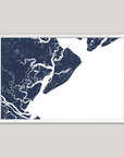 Hilton Head Island Coastal Map — Fine Art Print Horizontal, navy, White Frame, 10x8