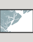 Hilton Head Island Coastal Map — Fine Art Print Horizontal, soft-blue, Black Frame, 10x8