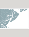 Hilton Head Island Coastal Map — Fine Art Print Horizontal, soft-blue, White Frame, 10x8