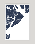 Hilton Head Island Coastal Map — Fine Art Print Vertical, navy, White Frame, 8x10