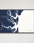 Jekyll Island Coastal Map — Canvas Horizontal, navy, Black Frame
