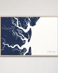 Jekyll Island Coastal Map — Canvas Horizontal, navy, Natural Oak