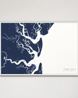 Jekyll Island Coastal Map — Canvas Horizontal, navy, White Frame
