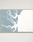 Jekyll Island Coastal Map — Canvas Horizontal, soft-blue, Natural Oak