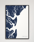 Jekyll Island Coastal Map — Canvas Vertical, navy, Black Frame