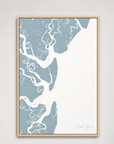 Jekyll Island Coastal Map — Canvas Vertical — soft-blue, Light Wood