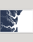 Jekyll Island Coastal Map — Fine Art Print Horizontal, navy, White Frame, 10x8