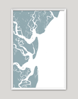 Jekyll Island Coastal Map — Fine Art Print Vertical, soft-blue, White Frame, 8x10