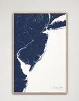 Jersey Shore Coastal Map — Canvas Vertical, navy, Natural Oak