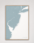 Jersey Shore Coastal Map — Canvas Vertical — soft-blue, Light Wood