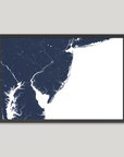 Jersey Shore Coastal Map — Fine Art Print Horizontal, navy, Black Frame, 10x8