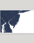 Jersey Shore Coastal Map — Fine Art Print Horizontal, navy, White Frame, 10x8