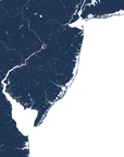 Jersey Shore Coastal Map — Fine Art Print Horizontal, navy, No Frame, 10x8