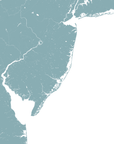 Jersey Shore Coastal Map — Fine Art Print Horizontal, soft-blue, No Frame, 10x8