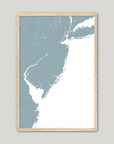 Jersey Shore Coastal Map — Fine Art Print Vertical, soft-blue, Oak, 8x10