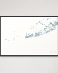 Key West Coastal Map — Canvas Horizontal, soft-blue, Black Frame