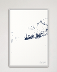 Key West Coastal Map — Canvas Vertical, navy, White Frame