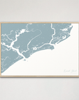 Kiawah Island Coastal Map — Canvas Horizontal, soft-blue, Natural Oak