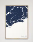 Kiawah Island Coastal Map — Canvas Vertical, navy, Natural Oak