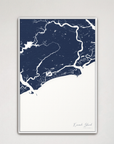 Kiawah Island Coastal Map — Canvas Vertical, navy, White Frame