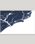 Kiawah Island Coastal Map — Fine Art Print Horizontal, navy, White Frame, 10x8