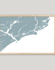 Kiawah Island Coastal Map — Fine Art Print Horizontal, soft-blue, Oak, 10x8