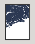 Kiawah Island Coastal Map — Fine Art Print Vertical, navy, Black Frame, 8x10