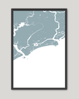 Kiawah Island Coastal Map — Fine Art Print Vertical, soft-blue, Black Frame, 8x10