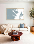 Annapolis matte map art in livingroom setting