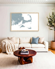 Cape Cod matte map art in livingroom setting