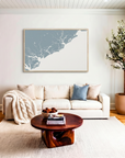Charleston / Lowcountry canvas map art in livingroom setting