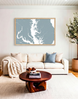 Chesapeake Bay / Maryland matte map art in livingroom setting