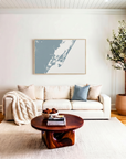 Chincoteague Island canvas map art in livingroom setting