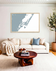Chincoteague Island matte map art in livingroom setting