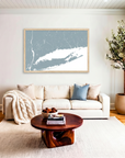Connecticut Coast matte map art in livingroom setting