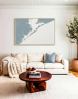 Galveston canvas map art in livingroom setting