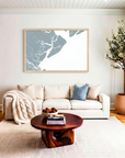 Hilton Head Island matte map art in livingroom setting