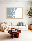Jekyll Island matte map art in livingroom setting