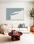 Long Island canvas map art in livingroom setting