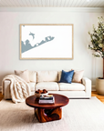Montauk matte map art in livingroom setting